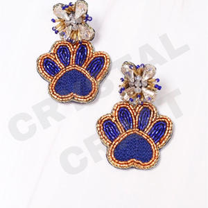 Pendientes con cuentas de diseñador con estampado de pata para mujer, Día conmemorativo patriótico, Material de tela de Color naranja, blanco y azul - Product Image 1