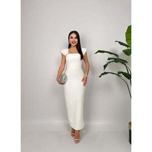 MissJanell <b>White</b> <b>Maxi</b> Dress with Embroidered Bust Detail, Elegant Polyester Spandex Blend for Women, Long Sleeve Casual Party - Product Image 2