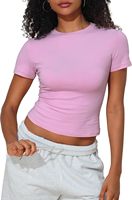 T-shirt en coton pour femme, coupe ajustée, respirant, léger, extensible, uni, col rond, manches courtes, écologique, séchage rapide, été, quotidien
