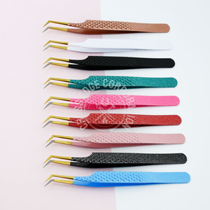 Private Label 45 Degree Fiber Tip Lash Tweezers Russian Mega Volume Eyelash Extension Tweezers for Individual Lashes - Product Image 1