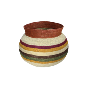 Panier de rangement portable en jonc de mer tressé avec motif rayé marron, gris et vert, pour la maison, le salon, ou comme panier à linge. - Product Image 6