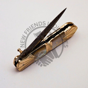 มีดพับพกพาพับได้ทำจากเหล็กดามัสกัสแบบพรีเมี่ยมด้ามจับไข่มุกหมอนข้างทองเหลืองสำหรับการผจญภัยกลางแจ้งตั้งแคมป์ - Product Image 4