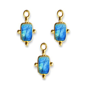 Dainty Gemstone Labradorite 6x4mm Rectangle Forme Facette Coupe 925 Argent Sterling Plaqué Or Fantaisie Lunette Ensemble Pendentif 925 - Product Image 1