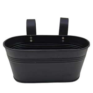 Maceta de barandilla ovalada de hierro de venta decorativa con 2 asas, maceta colgante de Color negro mate y macetas para suministros de jardín para el hogar - Product Image 1