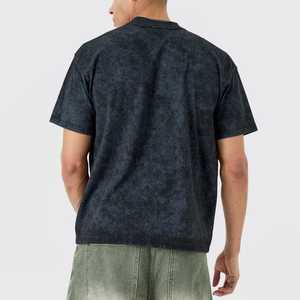 เสื้อยืดคอตตอนหนานุ่ม พิมพ์ลายโลโก้ สไตล์วินเทจ ย้อมสีเอซิด ทรงโอเวอร์ไซส์ สีดำ สำหรับผู้ชายและผู้หญิง สไตล์ดิสเทรส พร้อมบริการสกรีนลาย DTG แบบกำหนดเอง - Product Image 2