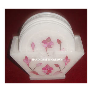 Design unique dernier produit pur marbre blanc rose nacre incrusté brillant écologique sous-verre ensemble pour la décoration de la maison cadeau - Product Image 1