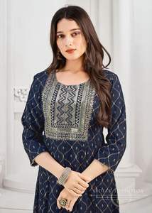 Women Long <b>Beautiful</b> Kurti Indian Printed A-Line Kurta Kurti with Designer Look Long Casual Office Wear Womens Kurti - Product Image 2