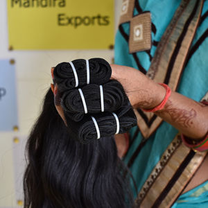 Extensiones de Cabello Humano al por Mayor, Cabello Virgen con Cutícula Alineada, Cabello Indio Crudo, Largo, Negro, Liso, Sin Químicos, con Doble Trama - Product Image 4