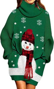 FNJIA Women Turtleneck Knit <strong>Christmas</strong> Sweater Women <strong>Dress</strong> Snowman Snowflake Jacquard Long Sleeve Holiday Party Outfit - Product Image 3