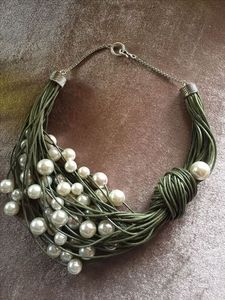 Collar de cuentas de algodón y resina de moda femenina Bohemia hecho a mano en India COLLAR COLGANTE - Product Image 2