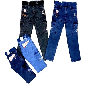Salopette en denim de style cargo pour garçons de haute qualité Hip Hop pantalon lavé multi-poches avec coupe régulière tissu tricoté coton imprimé - Product Image 1