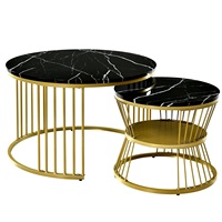 Tables gigognes contemporaines en bois avec finition dorée de luxe en acier inoxydable, meubles de salon gain de place, ensemble de tables d'appoint modernes
