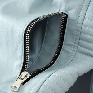 Chaqueta de cuero genuino para mujer para invierno Chaquetas de cuero de motorista de moda de color claro para damas - Product Image 5