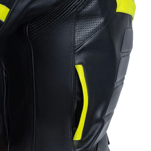 Veste de moto en cuir de vachette véritable pour homme, protection de course blindée CE, haut coupe-vent imprimé noir jaune - Product Image 6