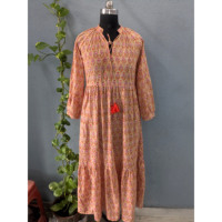 Robe midi décontractée pour femme, à manches longues, imprimée à la main, tissée, écologique, lavable, nettoyage à sec, style bohème, imprimé floral, automne