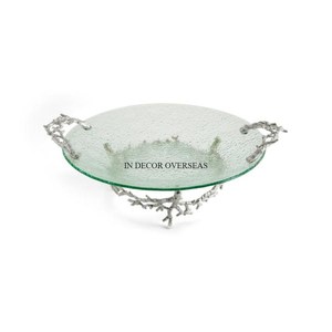 Bandeja para servir frutas y dulces de forma redonda de Metal resistente de diseñador elegante único chapado en oro y acabado en plata de alta demanda - Product Image 6
