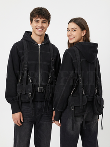 Whole Sale High Quality Hoodie Custom Bag Pack Style Pocket Utility Straps Fashionable Outerwear Custom Embroidery Logo Hoodies - Product Image 4