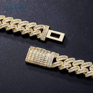 Collar de diamantes de moissanita chapado en oro de 14 quilates de plata 925 para hombre de 14mm con baguette y cadena cubana de corte redondo cierre de caja de 14mm - Product Image 4