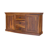 Meuble de cuisine rustique en teck massif de style mid-century, buffet réglable avec grille en fer forgé