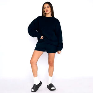 Ensemble de sweats à capuche décontractés pour femmes quantité minimale de commande bas vente en gros 2 pièces polaire survêtement survêtement Streetwear vêtements de détente hauts courts - Product Image 3