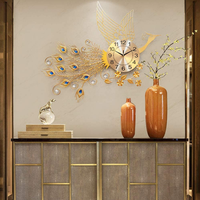 Ak laiton européen luxe métal paon horloge personnalité Art décoration horloge murale pour la décoration intérieure