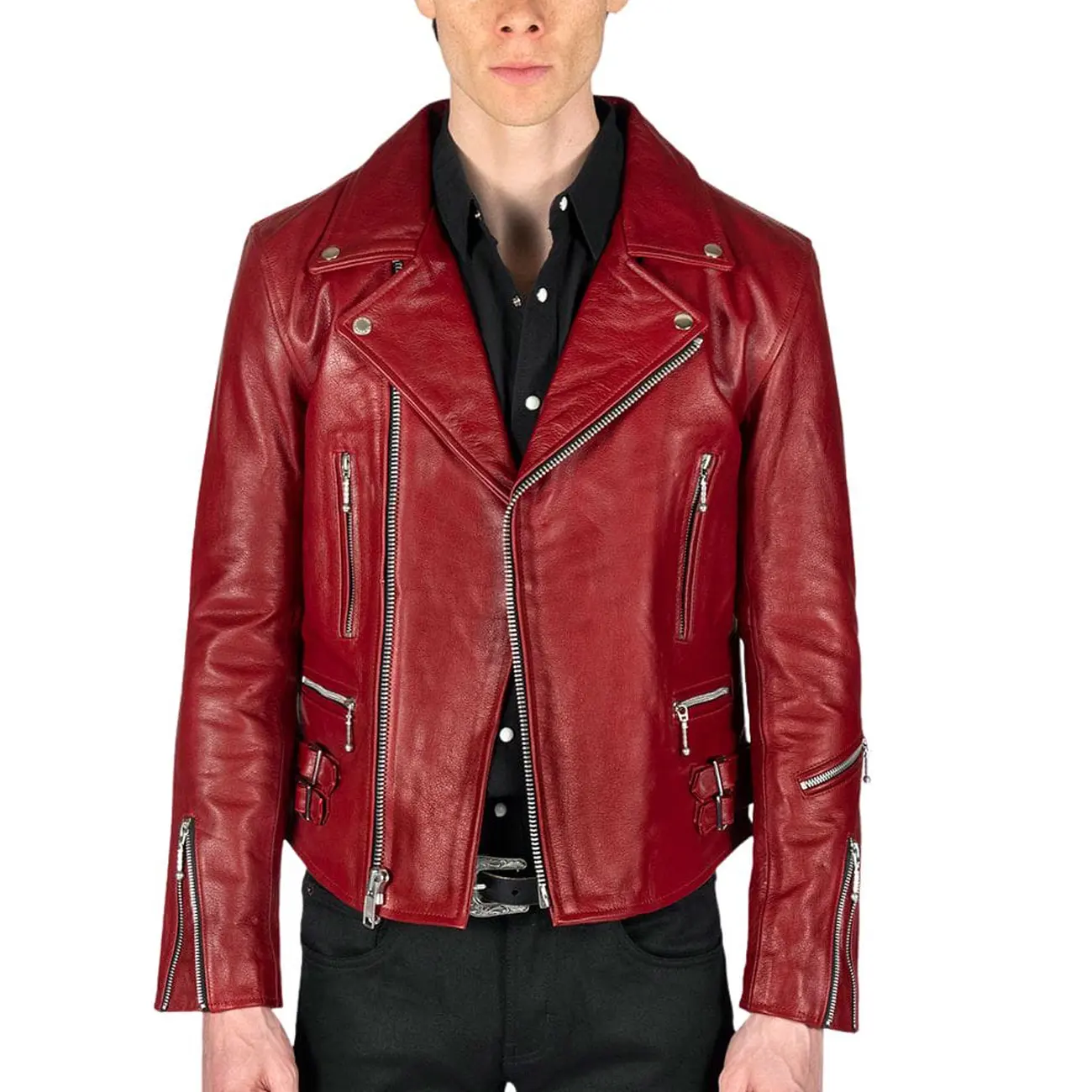 Veste en cuir rouge pour hommes look chaud et élégant dernières tendances de la mode à l'esprit Slim Fit Unique design best-seller vestes en cuir.