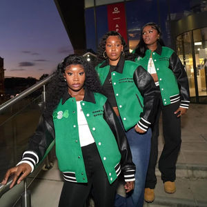 Fall Winter Women Clothes Fashion Embroidery Letterman Jacket Leather Sleeve Crop <b>Top</b> Baseball Jacket Ladies Varsity Jacket <b>Coat</b> - Product Image 1