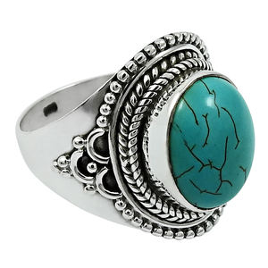 Joyas de piedra natal de Diciembre Plata de Ley 925 Piedra preciosa turquesa natural Forma ovalada Anillo hippie Precio directo de fábrica Proveedores - Product Image 1