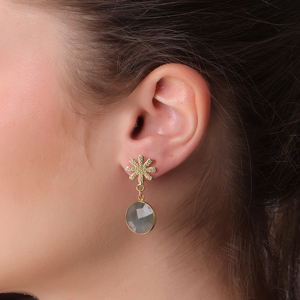 Pendientes colgantes de flor redonda de labradorita DUA, joyería de declaración de boda chapada en oro de 18 quilates de latón a la moda - Product Image 6