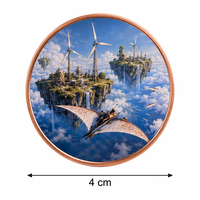 Pièce de monnaie ronde personnalisée de 1 OZ en cuivre fin 999, imprimée UV double face, thème Steampunk Île Flottante, Dirigeable, Éolienne, Ciel Fantastique, Cadeau
