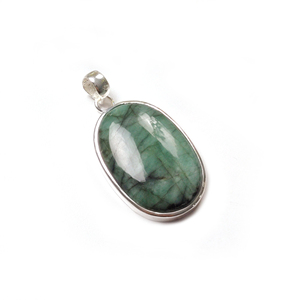 Colgante de piedra preciosa esmeralda ovalada en plata de ley 925 - Colgante vintage hecho a mano para collar - Product Image 1