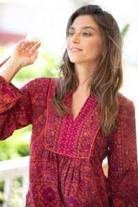 Hot Sale Women's Summer Boho Casual V-Neck <b>Balloon</b> Sleeve Vintage Embroidered Eco-Friendly Unique Top - Product Image 4