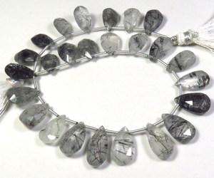 Natural Black Rutile <b>Needle</b> Quartz Pear Shape Gemstone <b>Beads</b> 9 Strand Faceted Briolette Gemstone 9 Inch Quartz Loose Gemstones - Product Image 4