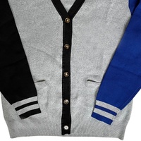 Blaue Sorority Damen Strickjacke in Blau-Weiß-Kontrast, bequem, lässig, Übergröße, Winter-Cardigan für Herren – Wolle/Acryl-Material