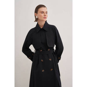 Manteau trench en laine vintage pour femme, à double boutonnage, avec garniture en fourrure - Product Image 6
