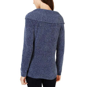 INC International Concepts Maglione invernale da donna in ciniglia floreale con collo a cappuccio, traspirante, stile casual con logo frontale, blu, taglia XL - Product Image 3