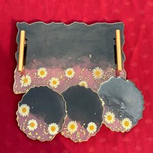 Plateau de fleurs décoratif Art déco en résine fait à la main et ensemble de sous-verres théière et plateau de parfum chauffant pour cadeau - Product Image 1