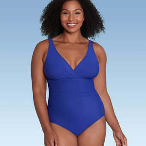 Costume da bagno intero da donna Aqua Green UPF 50 con dettaglio in vita, modello monospalla blu, taglia S, per nuoto competitivo - Product Image 1