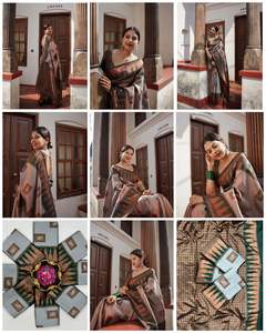 Nouveau dernier Saree Black Berry Silk avec tissage saree Banglori Blouse Saree non cousu Party Wear - Product Image 4