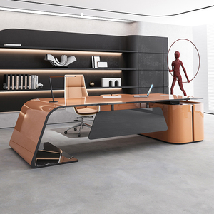 CEO High-Tech Glossy Wireless Charging L-Shape Desk Modern Luxury Commercial Office Furniture Wood Panel Style Villa China - Product Image 6