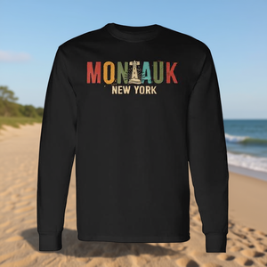 T-shirt a maniche lunghe Montauk New York dal design vintage - Product Image 3