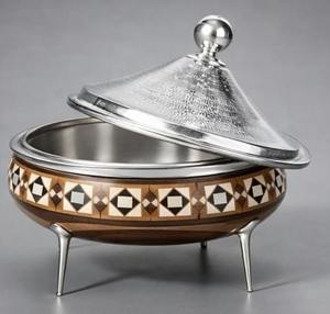 Casserole de luxe écologique en acier inoxydable avec réchaud à nourriture isolé, couvercle martelé, doublure intérieure en bois pour tous les types de cuisinières - Product Image 3