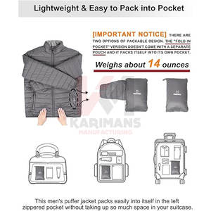 Chaqueta de invierno hinchada con aislamiento para hombre, ligera, para viajes, resistente al agua, OEM, estampado de pantalla de hojaldre, bordado personalizado - Product Image 5