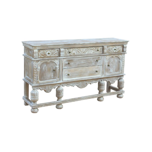 Buffet en bois avec 2 portes et 5 tiroirs avec des détails sculptés à la main pour un rangement et une présentation élégants dans le salon - Product Image 5