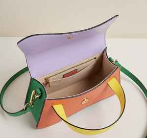 Sac à main vintage en cuir véritable pour femmes, couleur contrastée, violet orange, sac bandoulière, sac à main tendance, sac à main d'été, sac à main avec fermeture éclair - Product Image 3