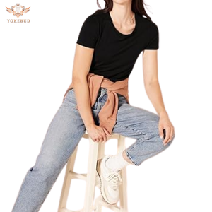 Camisetas de algodón 100% de gran tamaño para mujer, diseño personalizado de verano, cuello redondo, manga corta, camisetas informales ajustadas de talla grande, precio barato - Product Image 2