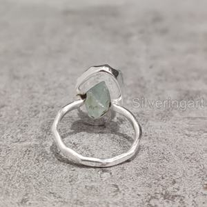 Joyería de piedra áspera de exportación, anillo de mujer, aguamarina Natural, piedra preciosa cruda, piedra natal de marzo, anillo de Plata de Ley 925 martillado - Product Image 5