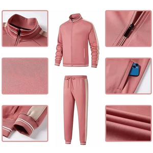 Hot Selling Winter Solid Eco-Friendly Peach Casual 100% Cotton Tracksuit Long Sleeve Zip-Up Jogging <b>Jacket</b> Bottom Sweatsuit - Product Image 3