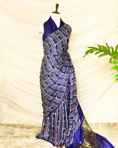 Vêtements de fête à impression numérique Saree en soie de coton de luxe pour femmes vêtements de style indien et pakistanais - Product Image 1