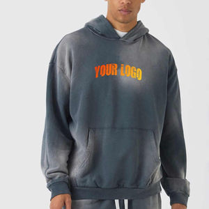 Streetwear surdimensionné personnalisé survêtement épais éponge française pull à capuche et pantalon de survêtement ensemble Sunfade lavé survêtement pour hommes - Product Image 5